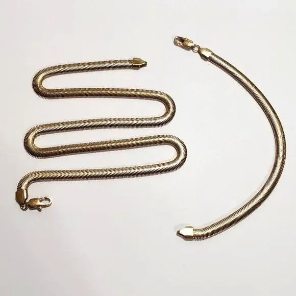 18k Plated Gold Bracelet Necklace Set Snake Chain Style Christmas Birthday NEW!